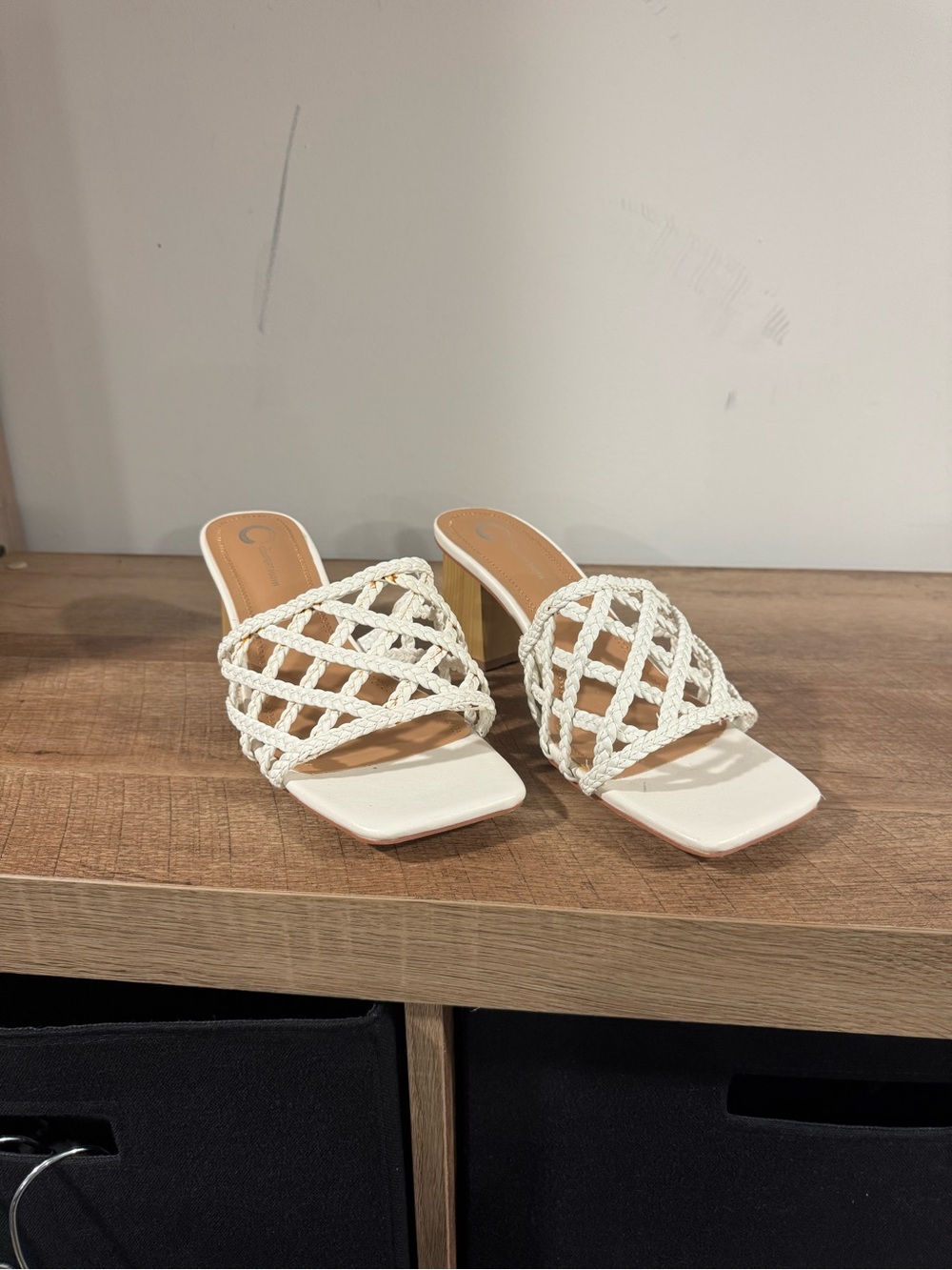 Braided White Slide Heels for Women